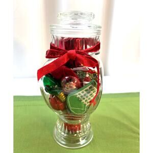 Vintage Glass Apothecary Filled Jar /Assorted Christmas Decorations/Trinkets